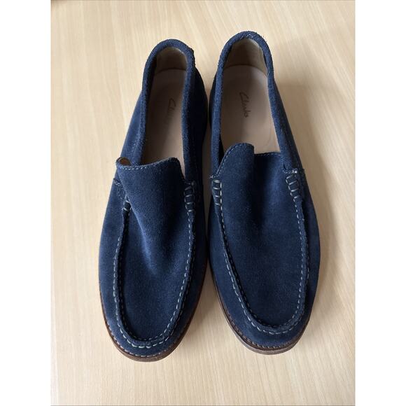 Clarks Men’s Blue Suede Loafer Shoes Size US 8 - Picture 1 of 7